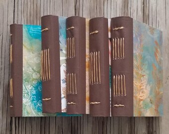 five journal set - variety art print collage handmade