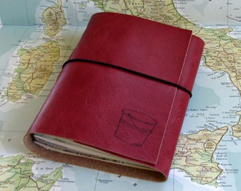 bucket list journal - travel journal, red faux leather travel notebook, adventure journal, wedding anniversary gift retirement gift