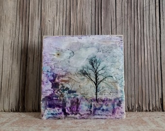 purple tree of strength mixed media art