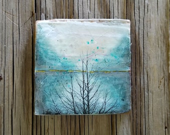 blue mood - mixed media tree art