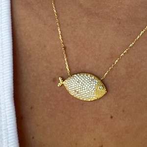 14k Gold Fish Pendant Necklace with Diamonds, 925 Sterling Silver Fish Necklace, Dainty Lucky Charm Necklace, 14k Gold Handmade Gift for Her