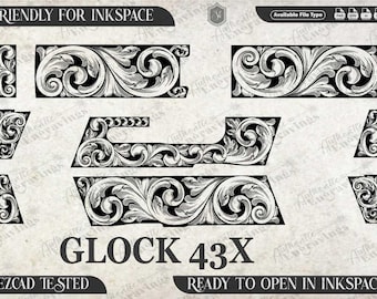 Glock 43x Scroll Design, Laser Cut File (svg, ai, png, dxf)