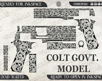 Colt Govt. Model Scroll Design, Laser Cut File (svg, ai, png, dxf)