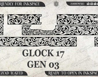 Glock 17 Gen 03 Scroll Design, Laser Cut Files (SVG, Ai, PNG, DXF)