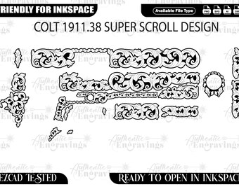 Colt1911 38 Super Scroll Design SVG,laserdesign,laserwork,laserdesign,ezcaddesign,metalart,metaldesign,metalcurving,fiberlaser,laserwork