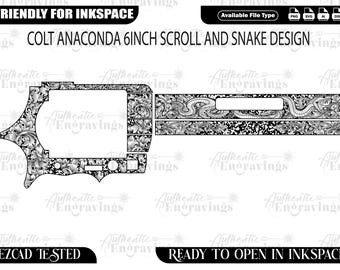 May include: Black and white Colt Anaconda 6-inch scroll and snake design. The design includes floral scrollwork and a snake motif. The image also includes the text "FRIENDLY FOR INKSPACE" and "READY TO OPEN IN INKSPACE".