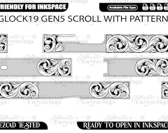 Glock 19 Gen5 Scroll Design, Laser Cut Vector (SVG, Ai, PNG, DXF)