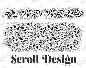 May include: Black and white scroll design with intricate floral patterns. The design is labeled "Scroll Design" and is ready to open in Inkspace.