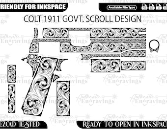 Colt 1911 Scroll Design, Laser Cut Vector (Digital Download)