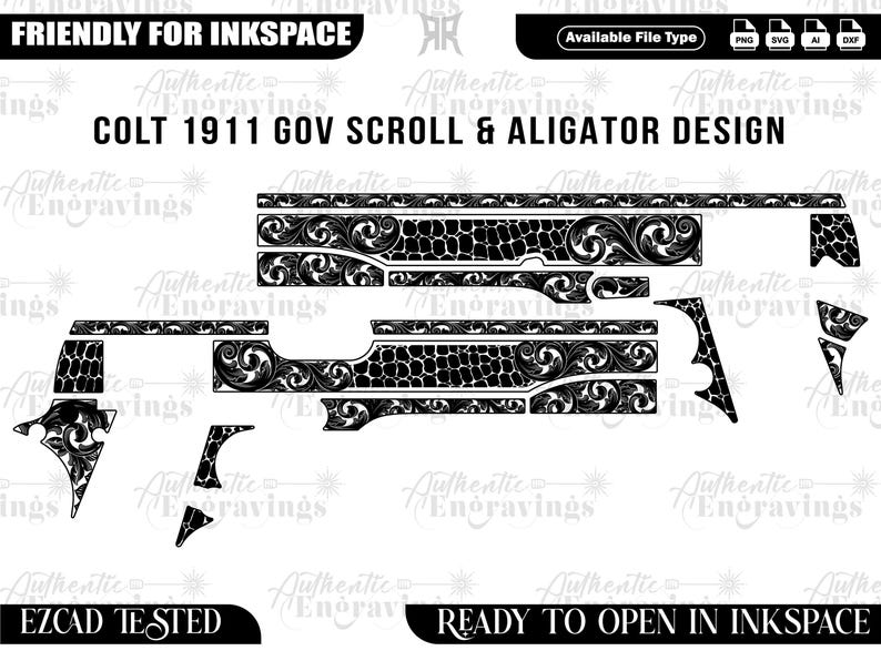 Colt Graphics Colt 1911 Scroll & Alligator Design, Laser Cut File (SVG, PNG, DXF) - Etsy