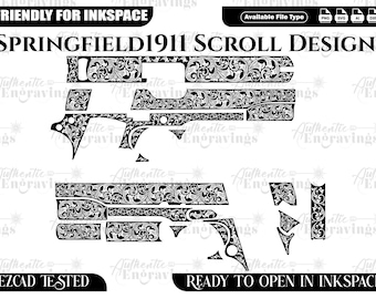 Springfield 1911 Scroll Design, Laser Cut Vector (SVG, PNG, DXF)