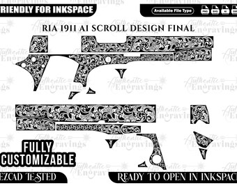 Ria 1911 A1 Scroll Design, Laser Cut File (svg, png, ai, dxf)