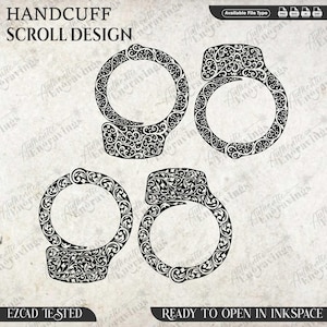 May include: Four black and white intricate scroll designs in the shape of handcuffs. The designs are ready to be opened in Inkspace.