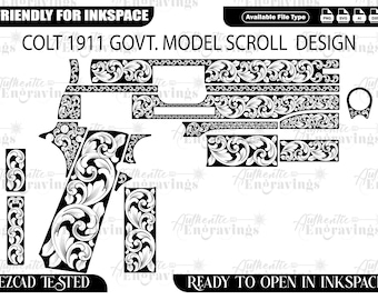 Colt 1911 Scroll Design, Laser Cut File (SVG, PNG, DXF)