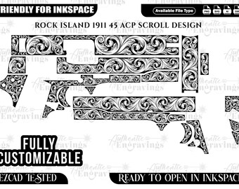 Rock Island 45 ACP Scroll Design, Laser Engraving Vector (svg, png, dxf)
