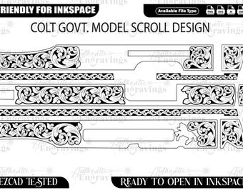 Colt Govt. Model Scroll Design, Laser Cut File (svg, png, dxf, ai)
