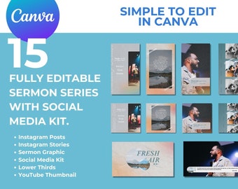 Gráficos para la serie de sermones de la iglesia: Plantilla de Canva para redes sociales (descarga digital)