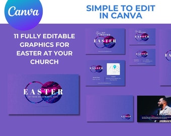 Paquete gráfico de la Iglesia de Pascua: Plantillas personalizables de Canva (descarga digital)