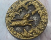 Vintage Buttons - 1 Collector molded brass metal extra large Victorian Hunting dog bird design, Victorian (feb 346 20 )