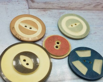 Sewing 19 Fancy Green Buttons 2 hole Funky Accent Carved Assorted Round Pine Green Large Vintage Celluloid type Destash Olive Green