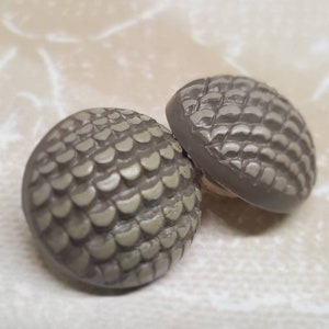 Vintage Button 2 matching buffed celluloid grey small size, 9/16&quot; 14mm shank  (Feb 957 23)