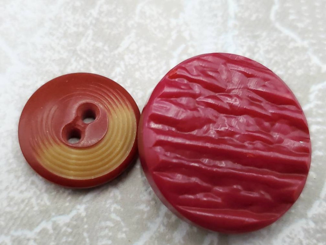 Hopkins Raspberry Buttons Vintage Buttons - 2 Cream and Raspberry Abstract Design Celluloid ...