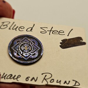 Vintage Button 1 beautiful blue steel metal mid size 3/4 19mm Victorian apr 170 24 image 4