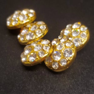 Vintage Buttons -  5 beautiful, matching rays design size 9/16 inch, 14 mm rhinestone, gold metal (Sept 2 22)