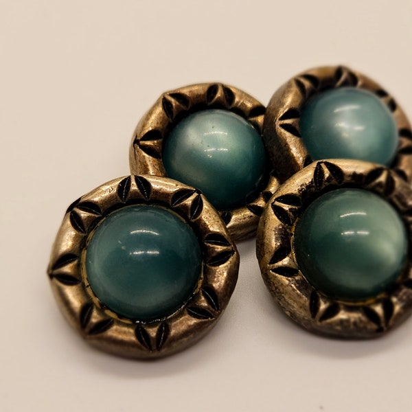 vintage -4 boutons assortis en plastique métallisé taille moyenne 19 mm 19 mm aqua marine moonglow stone (jan 152-24)