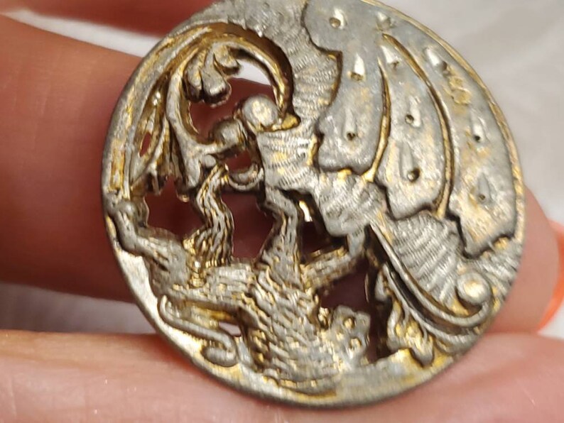 Vintage Buttons -1 Pierced Lion Design Extra Large Metal 1 1/4