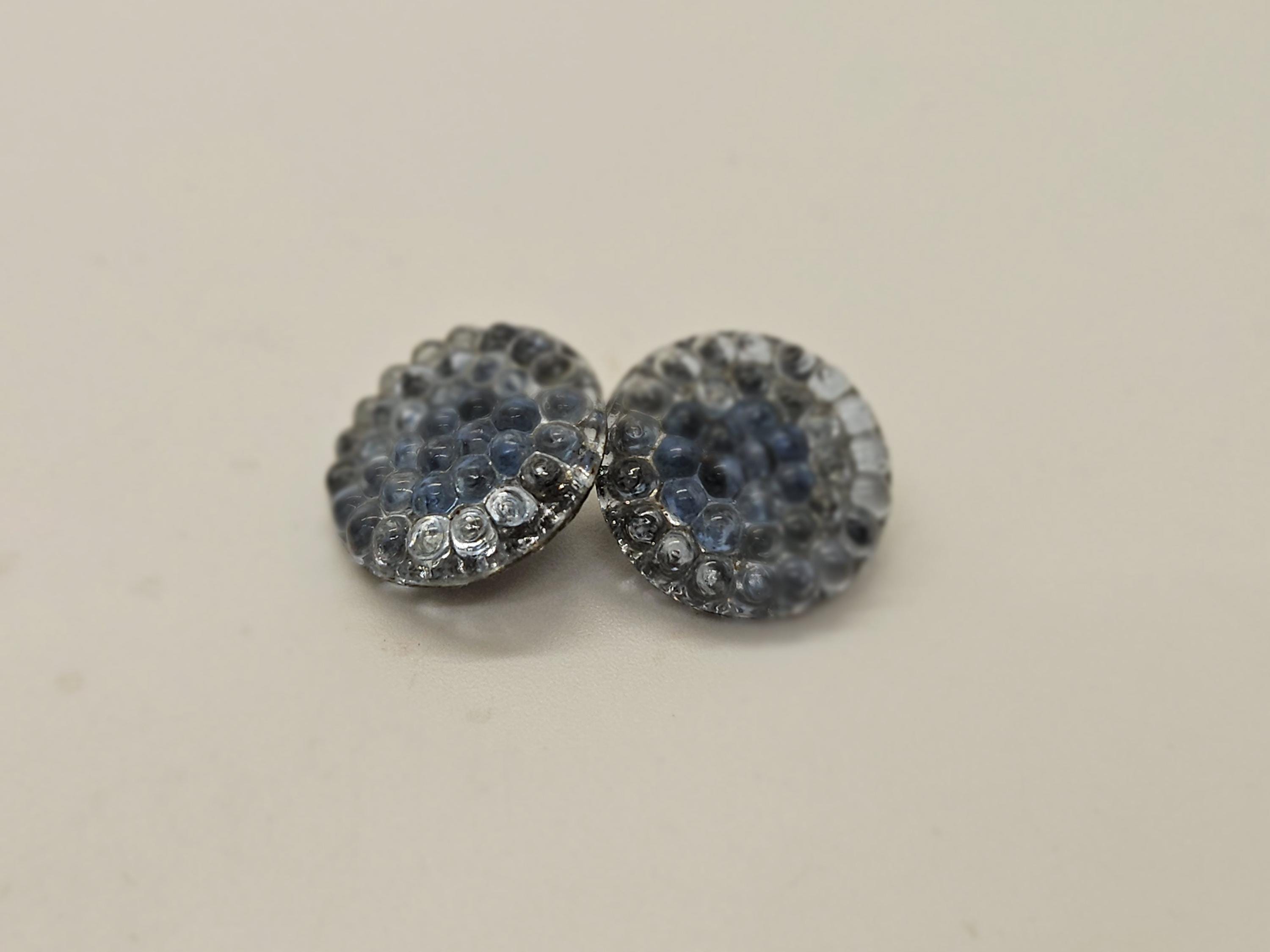 Vintage Buttons, 2 Small Reverse Painted Matching Blue Refecter