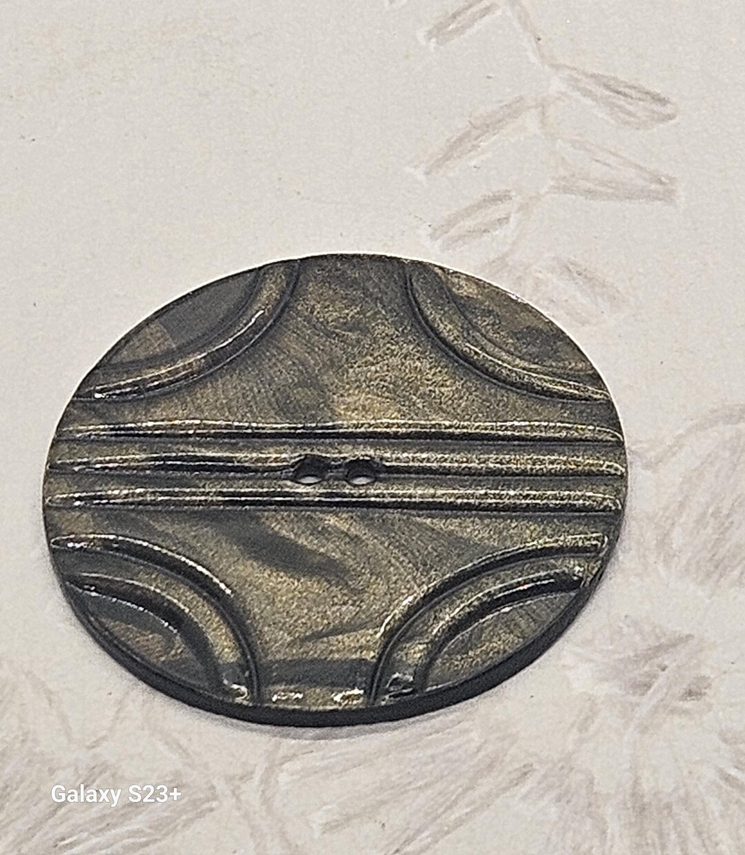 Vintage Buttons - 1 Wafer Style Embossed Celluloid, Extra Large Green 1 ...