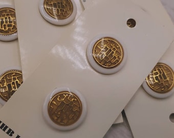 Vintage Buttons - 1 card, matching lot of 2 gold and white Asian design medium, 7/8&quot; 22mm JHB brand (C 85)