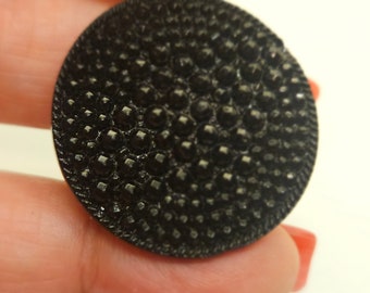Vintage Buttons - lot of 1 large size 1 1/8" 28mm pressed  design, jet black glass, metal shank Victorian(dec 14 23)