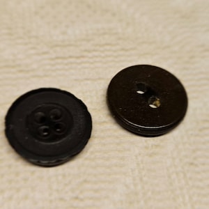 Vintage Buttons - 2 assorted black, small 1/2&quot;, 13mm Collector early rubber mid 1800 Goodyear Rubber Co.  stamped 1851 (jun 136 23)