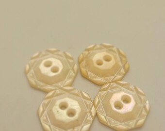 Vintage Buttons - lot of 4 small matching incised beautiful mother of pearl 5/8" 16mm sew thru  (mar 927 24)