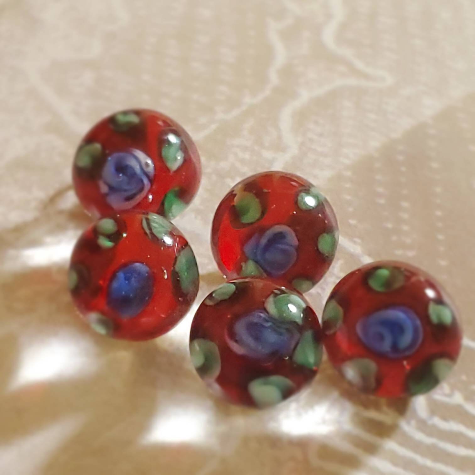 11 Vintage 2-Hole Half Domed Jewel Tone Red Diminutive Small Buttons