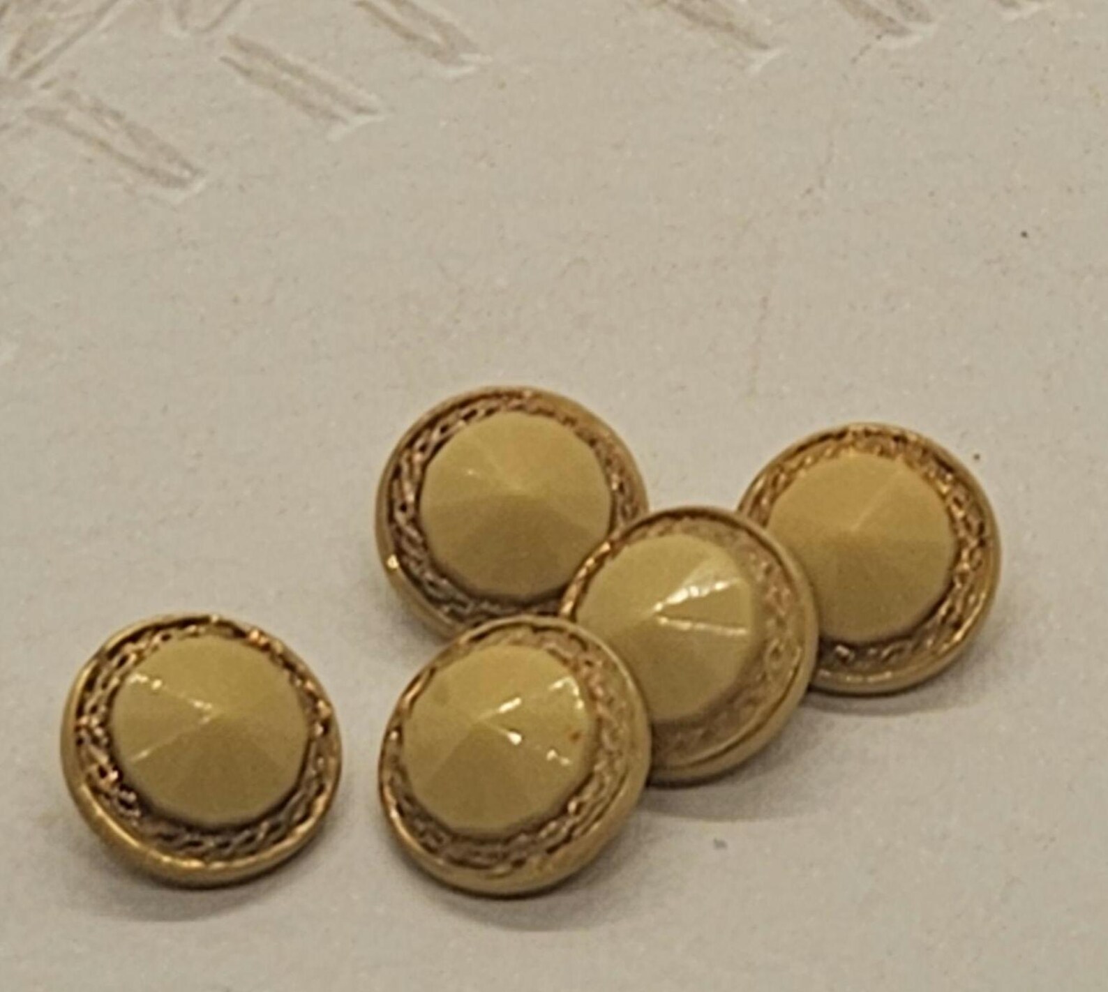 Vintage Buttons, 5 Total Small Matching Beige Glass, Gold Hand Painted ...