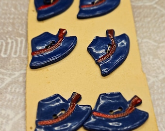 Vintage Fedora Hat Buttons: Blue & Brown Plastic, 6 Matching (22.5mm) 1 INCH, JULY 359 23