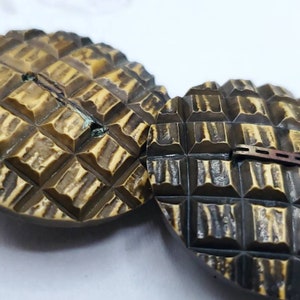 Vintage Button, 2 matching extra large size 1 3/8 inch, 35mm brown carved buffed celluloid design (jan 82 22)