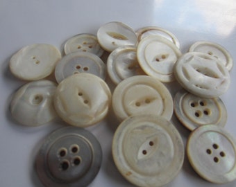 Vintage Buttons - Amazing mother of pearl, 16 assorted, medium- large size buttons, assorted designs (jan 66b)