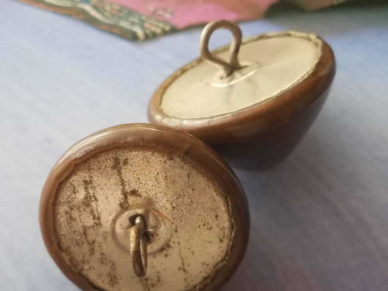 Vintage Buttons - 2 Large Size Light Weight Brown Cone Shape Celluloid ...