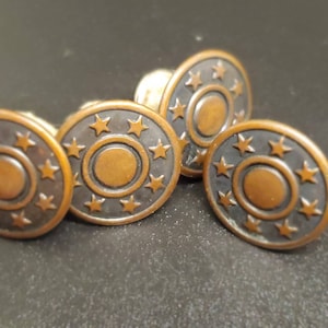 Vintage  Button - 4  matching Star pattern rivet back metal work/ overall (aug 957 22)