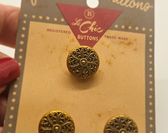Vintage knopen, 3 kleine bijpassende fonkelende metalen achterkant, Le Chic. schachten, NOS gekaard 1/2" 13 mm (apr 228 24)