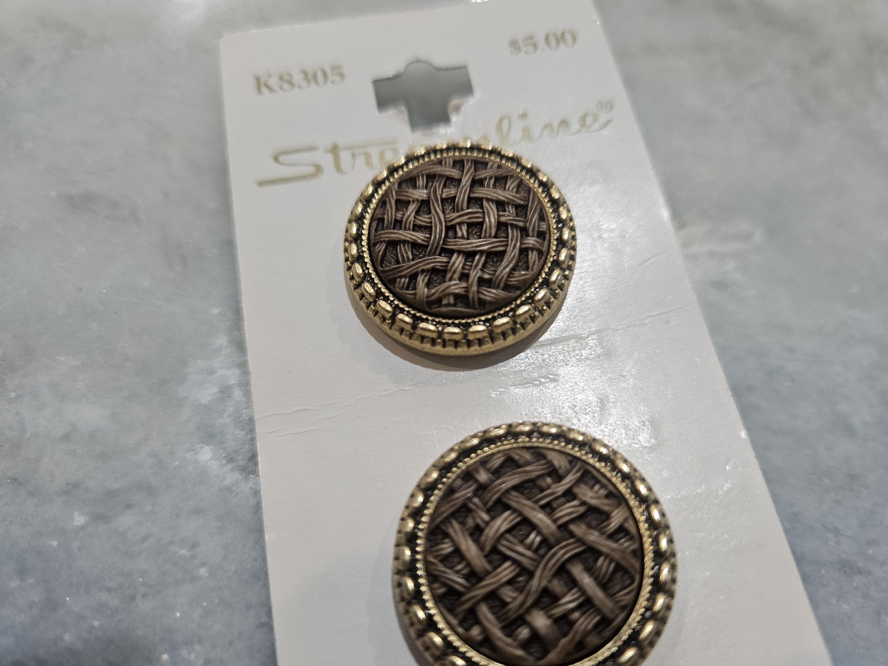 Stream Line Gold Buttons Vintage Buttons - 1 Card, Lot of 2 Buttons, Gold Metalized Plastic ...