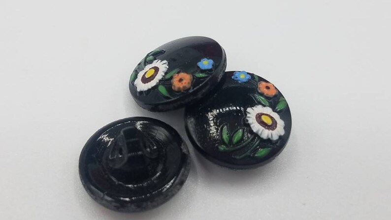Vintage Button 3 beautiful black multi floral color design glass small size 12 nov 317 20 13 mm