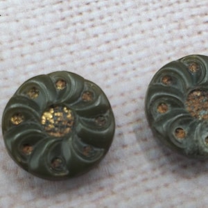 Vintage Buttons -2 small  5/8&quot; 16mm, charcoal grey with gold metallic floral composition waistcoat (may 506 21)