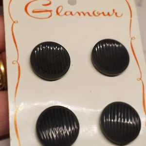 Vintage Buttons - lot of 4 total matching black color design, Carded, shank NOS 11/16&quot; 17.5mm(nov 338 22)