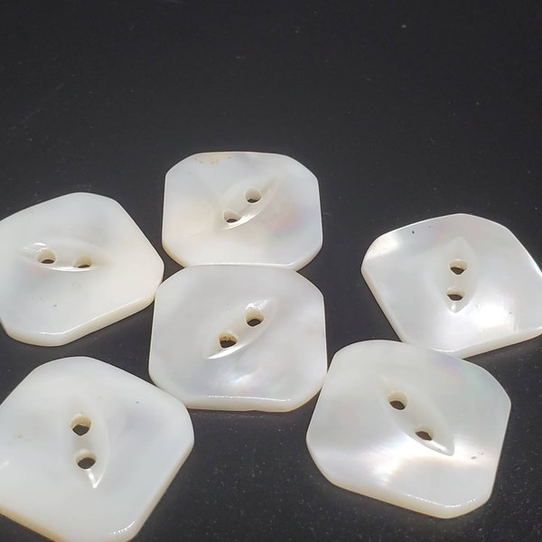 Vintage Buttons - 6 square mother of pearl, medium size 7/8" 22mm, sew through, thick (aug 543 22)