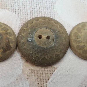 Vintage Button -3 large and medium 1 1/8&quot;, 23 mm, and 7/8&quot; 22mm embossed design burwood,  wood ( Aug 5 21)